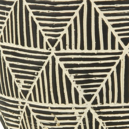 Black And White Ceramic 30 Ounce Geometric Round Distressed Pot Planter HomeRoots
