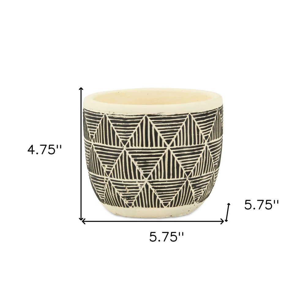 Black And White Ceramic 30 Ounce Geometric Round Distressed Pot Planter HomeRoots