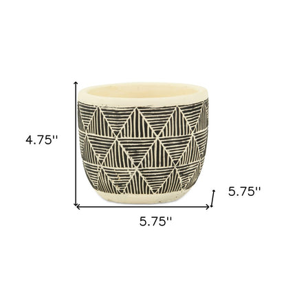 Black And White Ceramic 30 Ounce Geometric Round Distressed Pot Planter HomeRoots