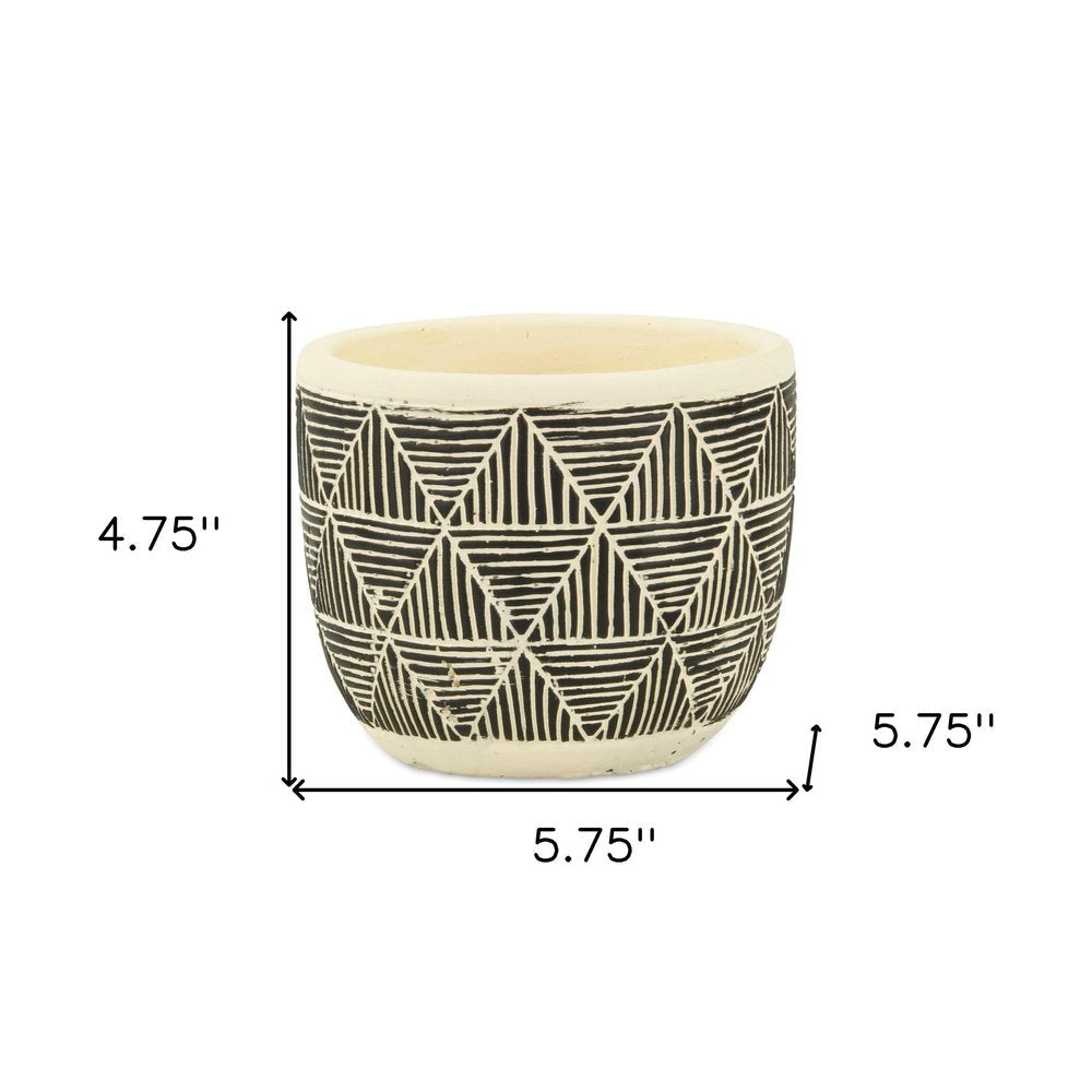 Black And White Ceramic 30 Ounce Geometric Round Distressed Pot Planter HomeRoots
