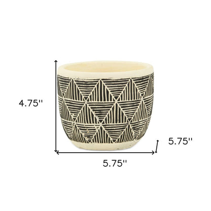 Black And White Ceramic 30 Ounce Geometric Round Distressed Pot Planter HomeRoots