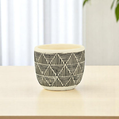 Black And White Ceramic 30 Ounce Geometric Round Distressed Pot Planter HomeRoots