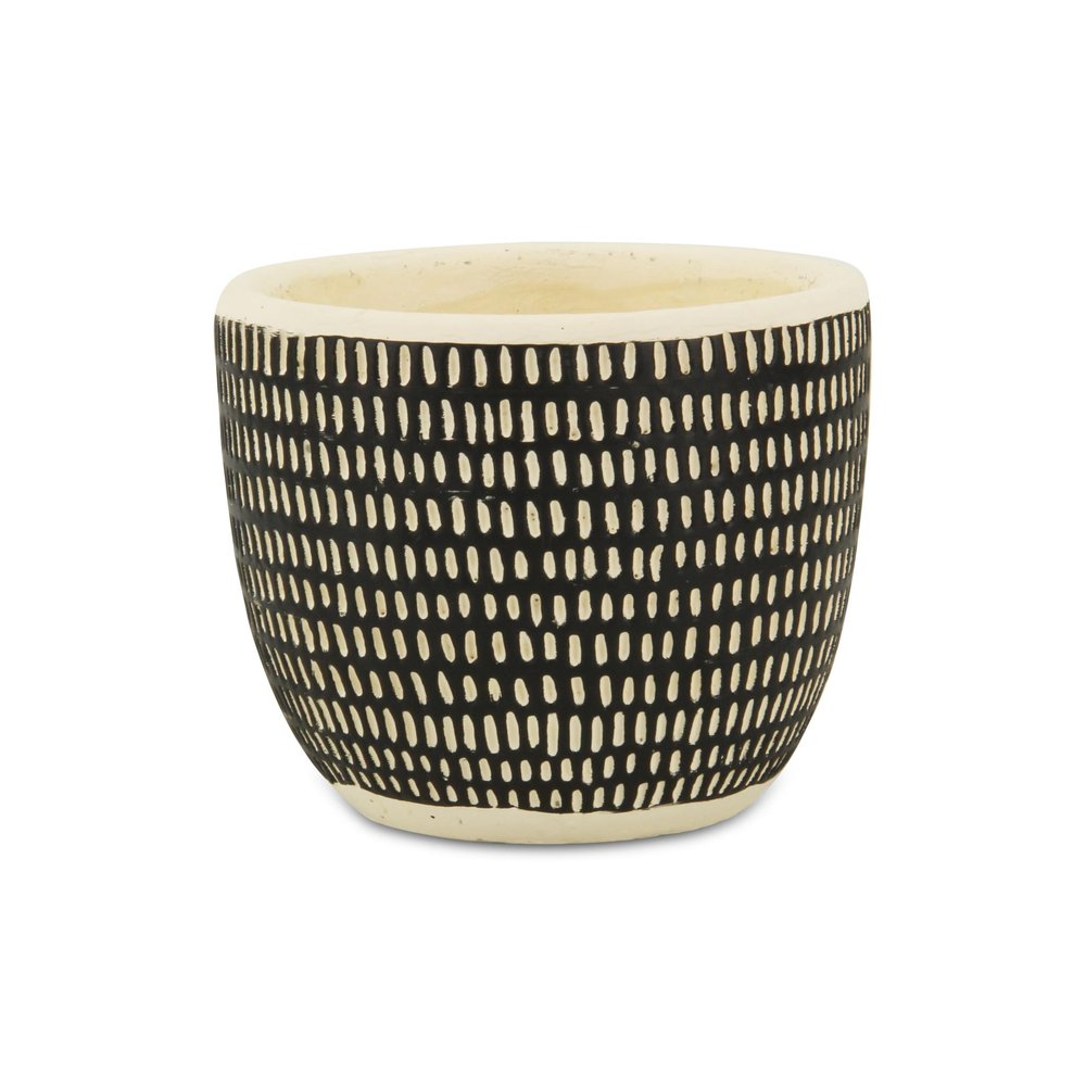 Black And White Ceramic 39 Ounce Dotted Round Distressed Pot Planter HomeRoots