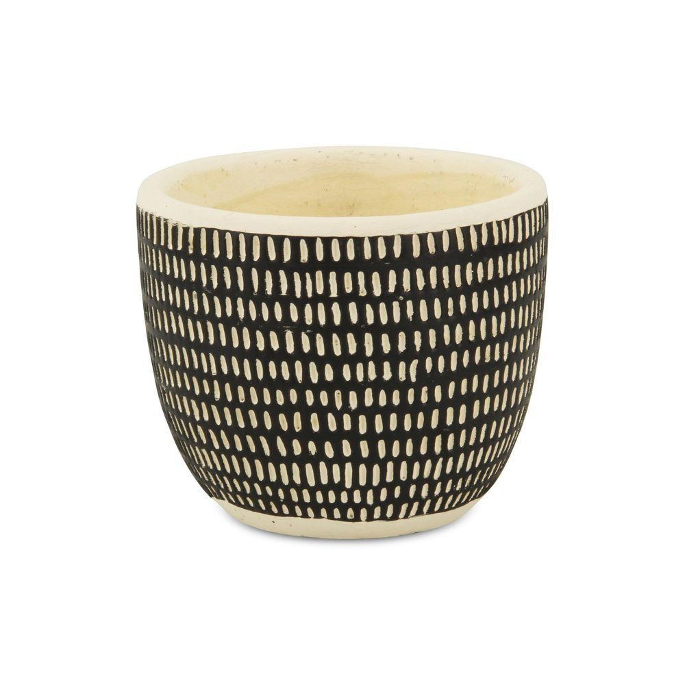 Black And White Ceramic 39 Ounce Dotted Round Distressed Pot Planter HomeRoots