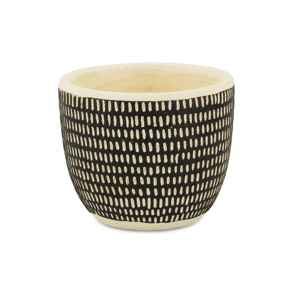 Black And White Ceramic 39 Ounce Dotted Round Distressed Pot Planter HomeRoots