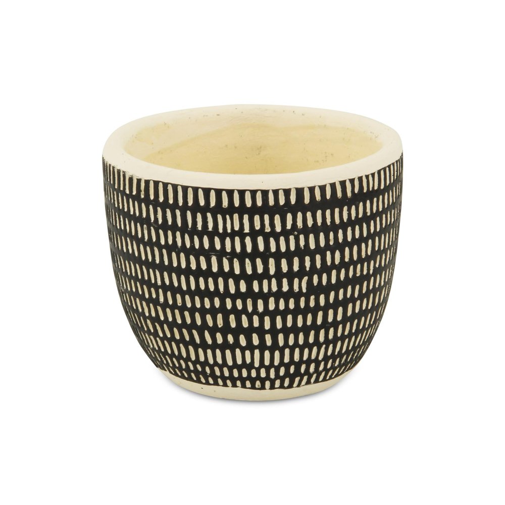 Black And White Ceramic 39 Ounce Dotted Round Distressed Pot Planter HomeRoots