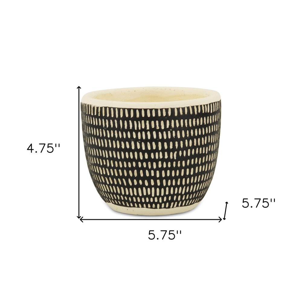Black And White Ceramic 39 Ounce Dotted Round Distressed Pot Planter HomeRoots