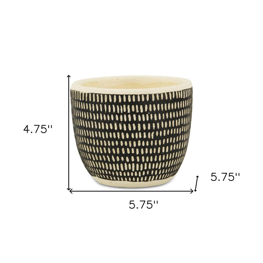 Black And White Ceramic 39 Ounce Dotted Round Distressed Pot Planter HomeRoots