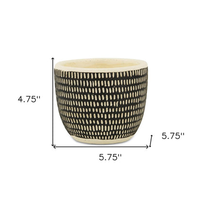 Black And White Ceramic 39 Ounce Dotted Round Distressed Pot Planter HomeRoots