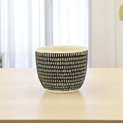 Black And White Ceramic 39 Ounce Dotted Round Distressed Pot Planter HomeRoots