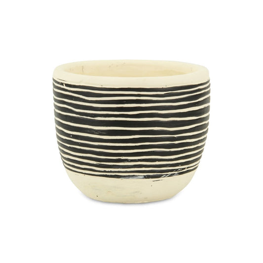 Black And White Ceramic 39 Ounce Striped Round Distressed Pot Planter HomeRoots