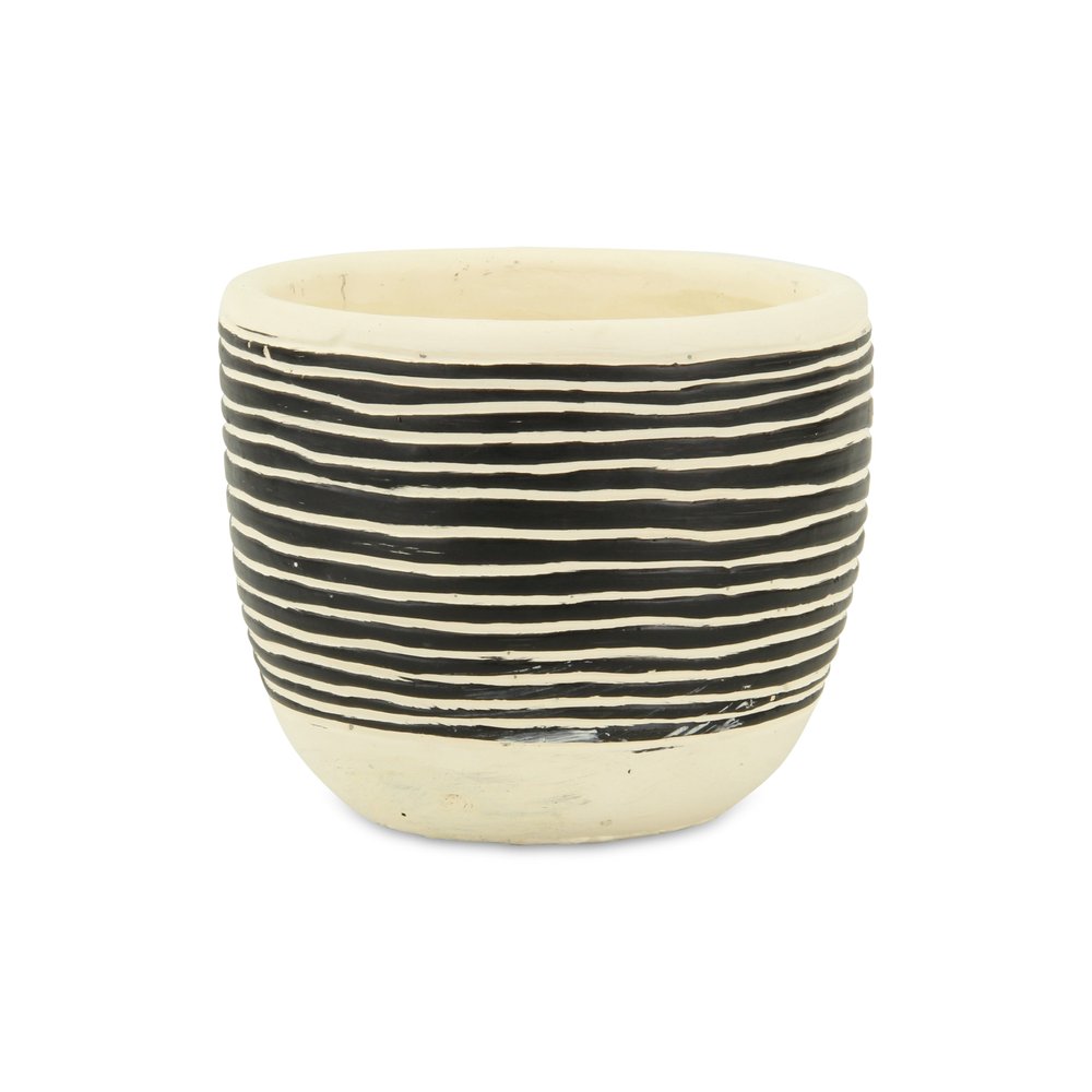 Black And White Ceramic 39 Ounce Striped Round Distressed Pot Planter HomeRoots
