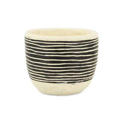 Black And White Ceramic 39 Ounce Striped Round Distressed Pot Planter HomeRoots