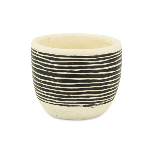 Black And White Ceramic 39 Ounce Striped Round Distressed Pot Planter HomeRoots