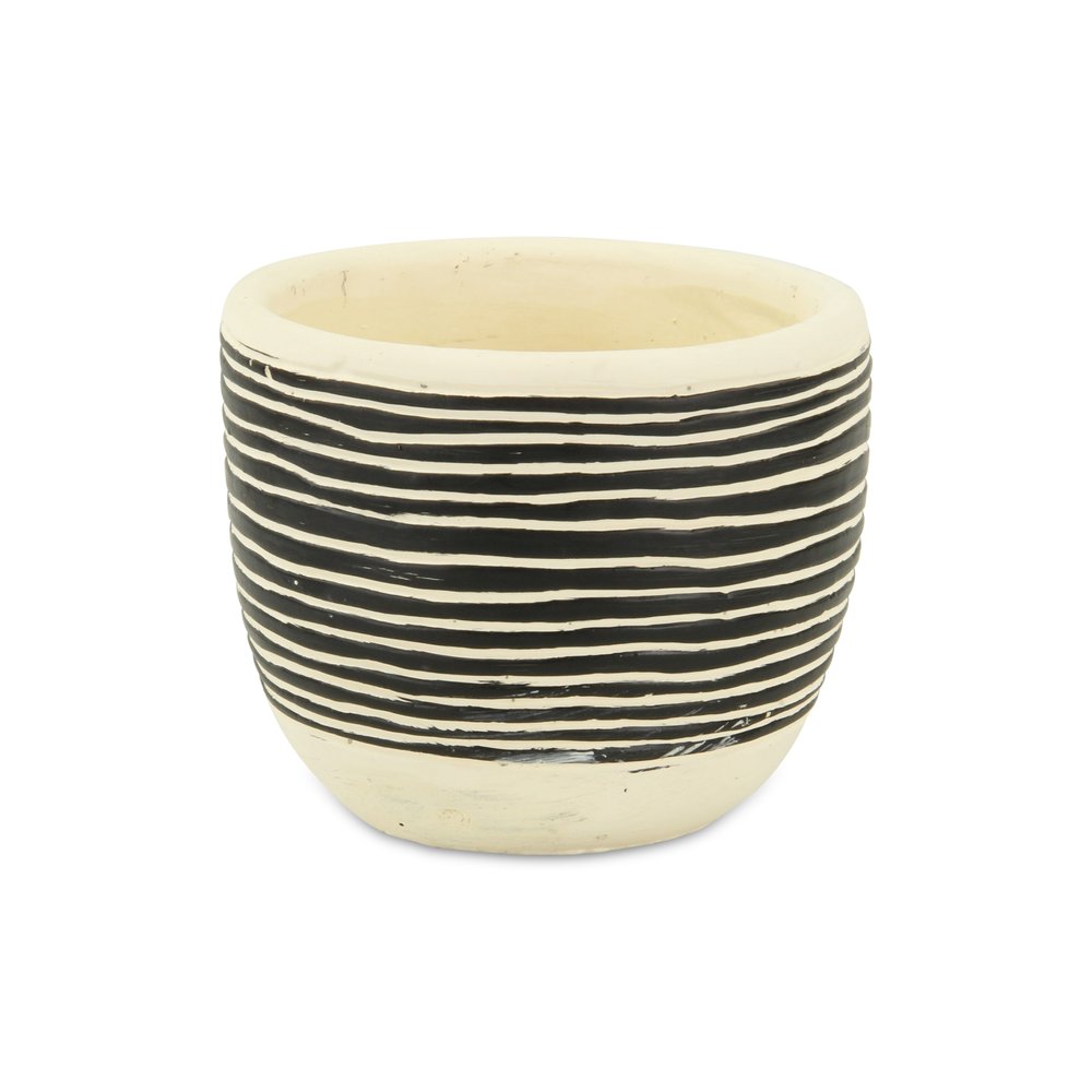 Black And White Ceramic 39 Ounce Striped Round Distressed Pot Planter HomeRoots