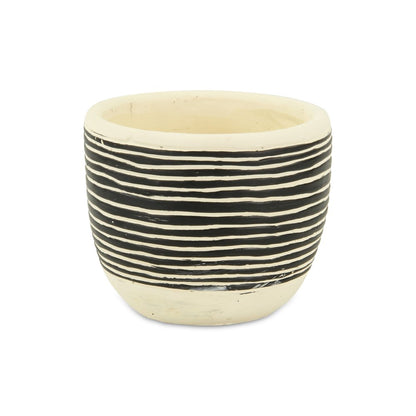 Black And White Ceramic 39 Ounce Striped Round Distressed Pot Planter HomeRoots