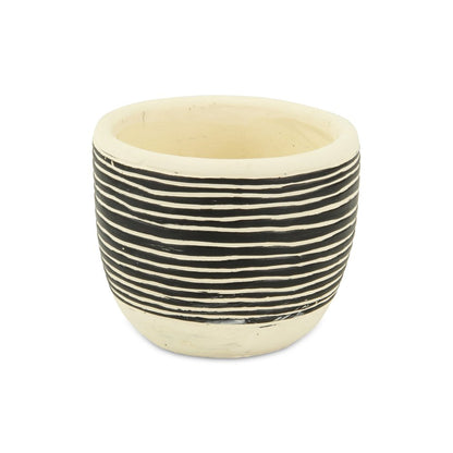 Black And White Ceramic 39 Ounce Striped Round Distressed Pot Planter HomeRoots