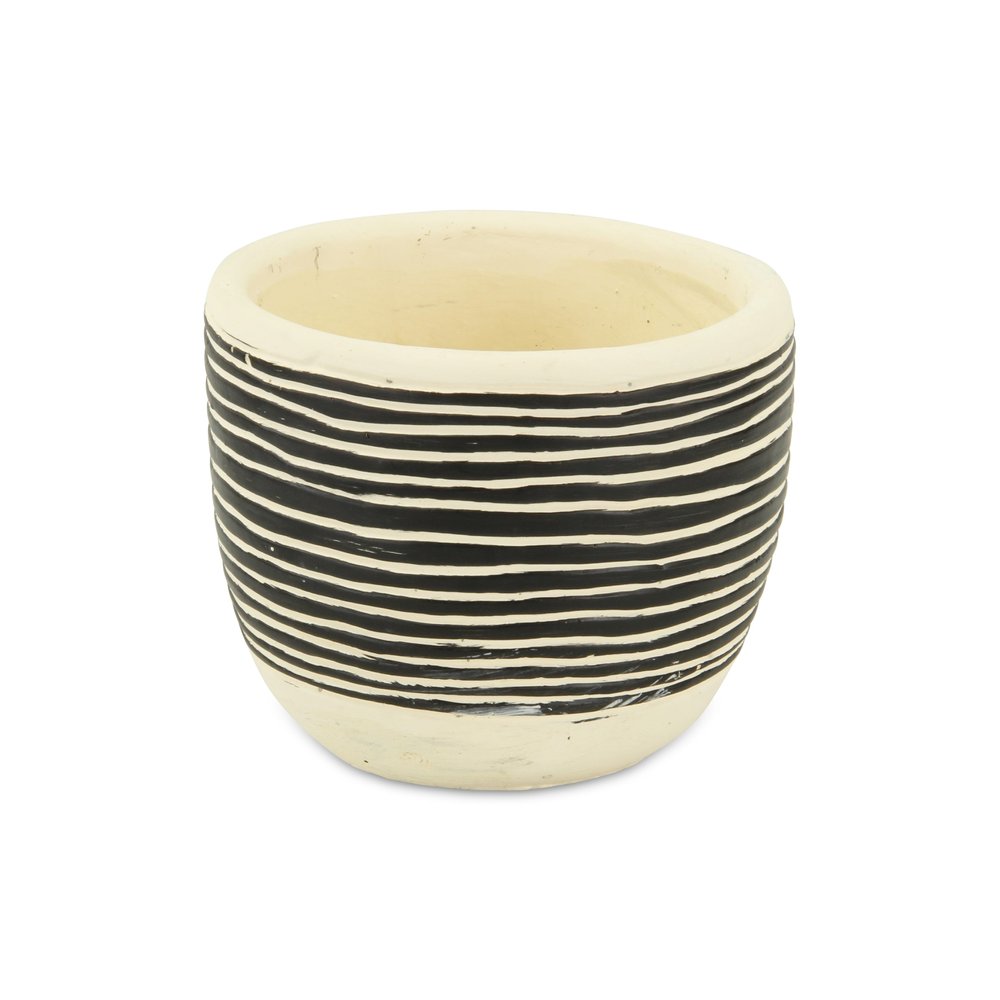 Black And White Ceramic 39 Ounce Striped Round Distressed Pot Planter HomeRoots