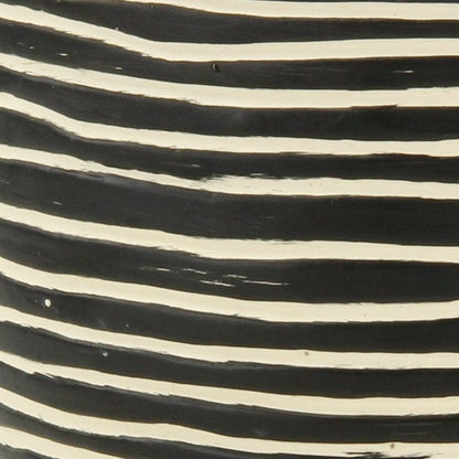 Black And White Ceramic 39 Ounce Striped Round Distressed Pot Planter HomeRoots