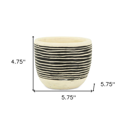 Black And White Ceramic 39 Ounce Striped Round Distressed Pot Planter HomeRoots