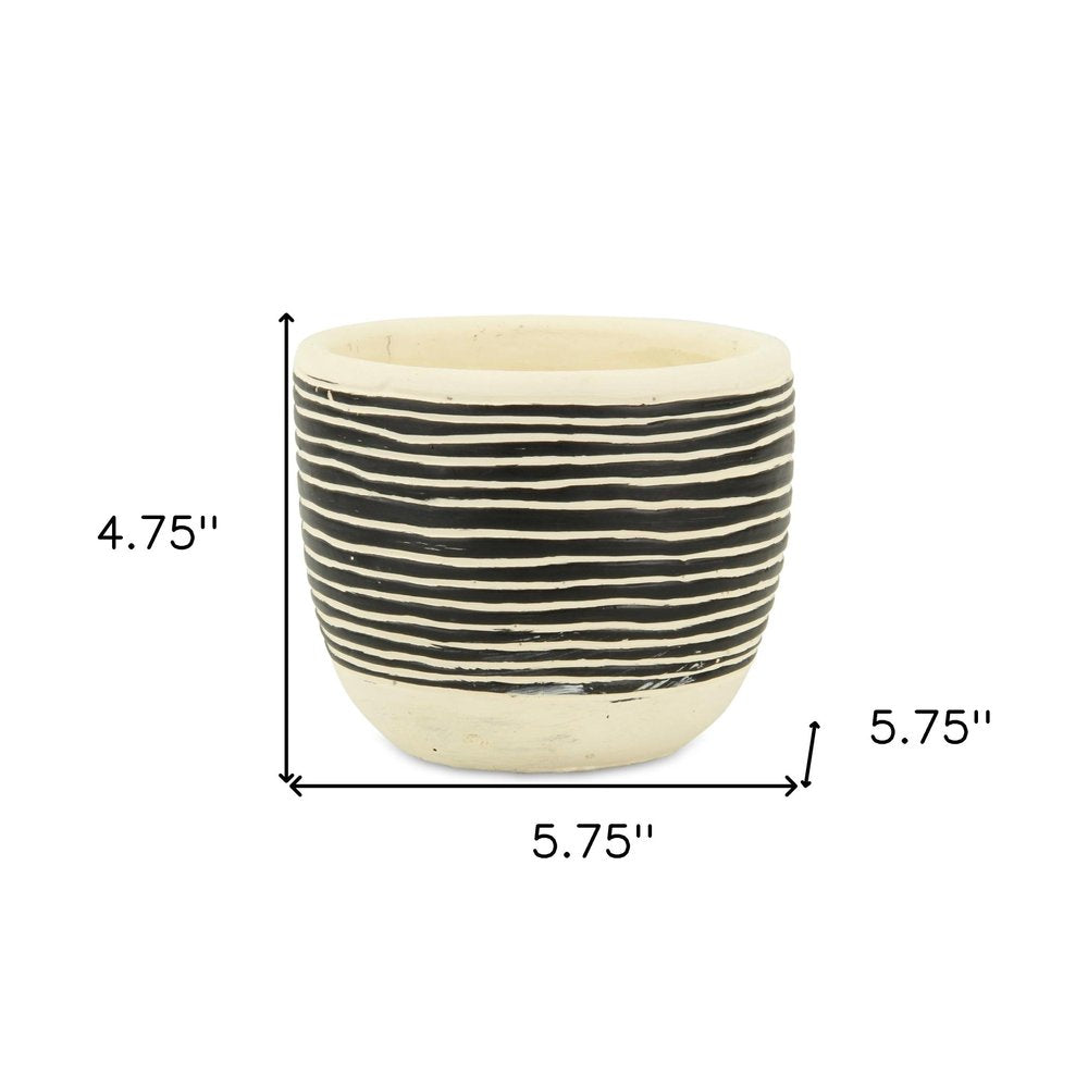 Black And White Ceramic 39 Ounce Striped Round Distressed Pot Planter HomeRoots