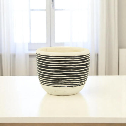 Black And White Ceramic 39 Ounce Striped Round Distressed Pot Planter HomeRoots