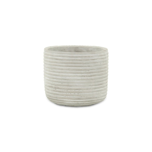 Light Gray Cement 39 Ounce Striped Round Distressed Pot Planter HomeRoots