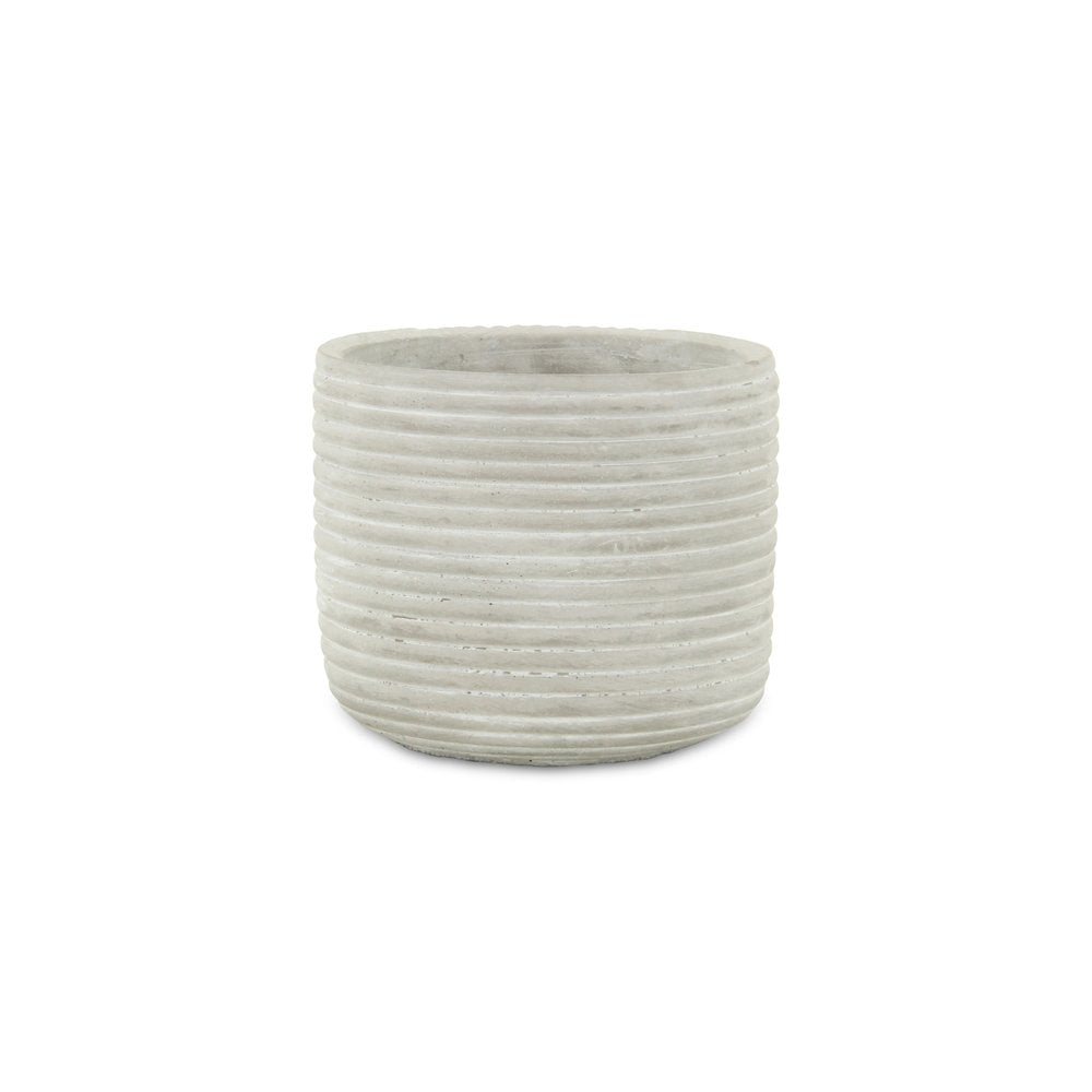 Light Gray Cement 39 Ounce Striped Round Distressed Pot Planter HomeRoots