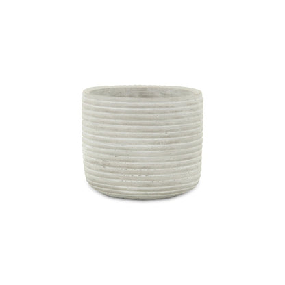 Light Gray Cement 39 Ounce Striped Round Distressed Pot Planter HomeRoots