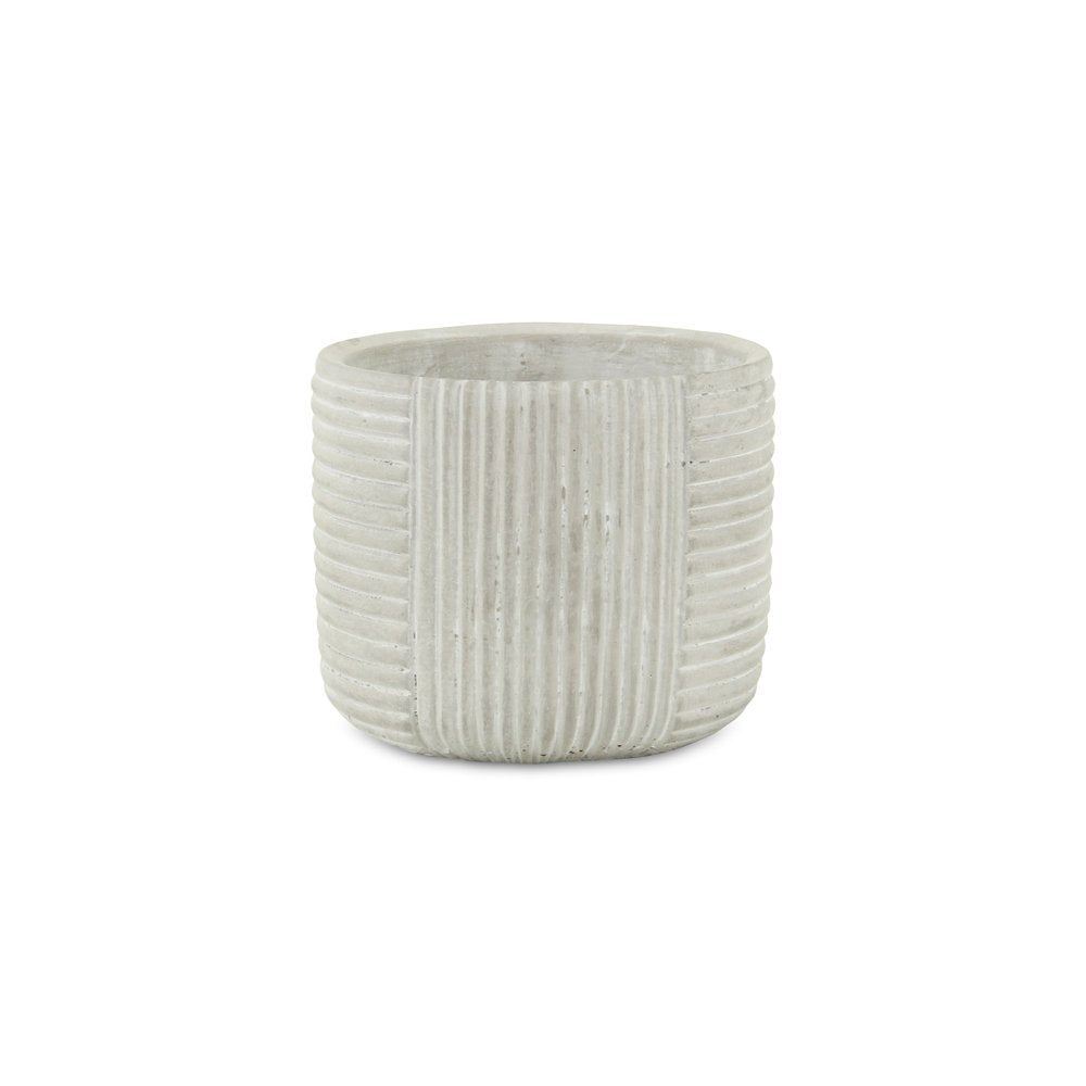 Light Gray Cement 39 Ounce Striped Round Distressed Pot Planter HomeRoots