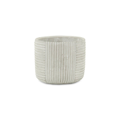 Light Gray Cement 39 Ounce Striped Round Distressed Pot Planter HomeRoots