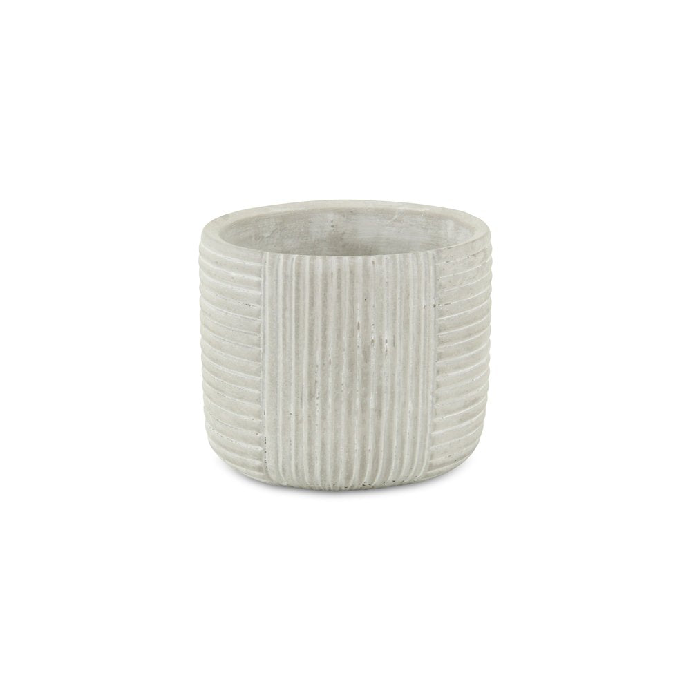 Light Gray Cement 39 Ounce Striped Round Distressed Pot Planter HomeRoots