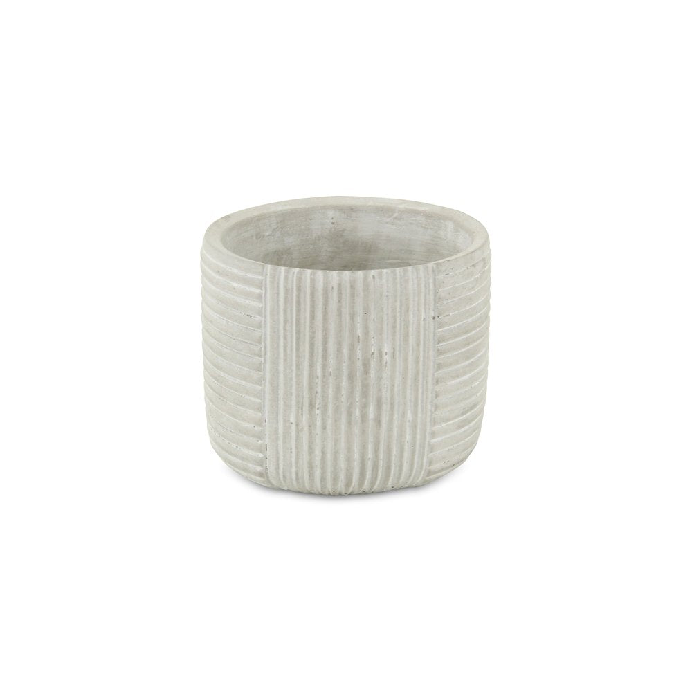 Light Gray Cement 39 Ounce Striped Round Distressed Pot Planter HomeRoots