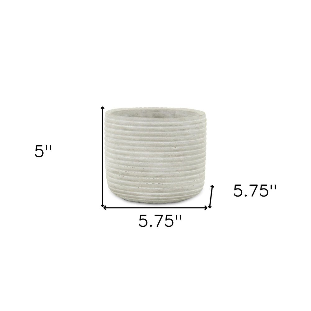 Light Gray Cement 39 Ounce Striped Round Distressed Pot Planter HomeRoots
