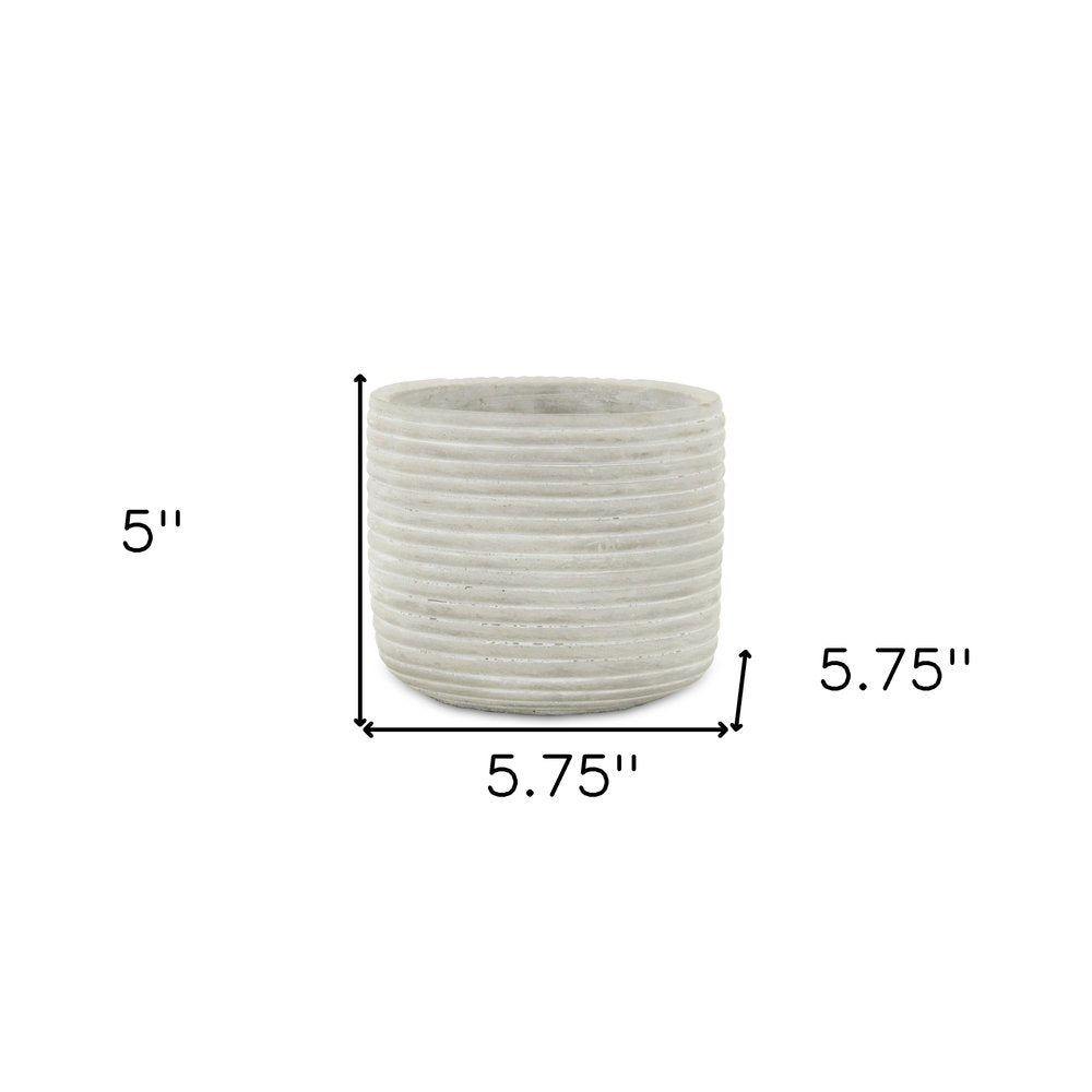 Light Gray Cement 39 Ounce Striped Round Distressed Pot Planter HomeRoots