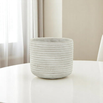 Light Gray Cement 39 Ounce Striped Round Distressed Pot Planter HomeRoots