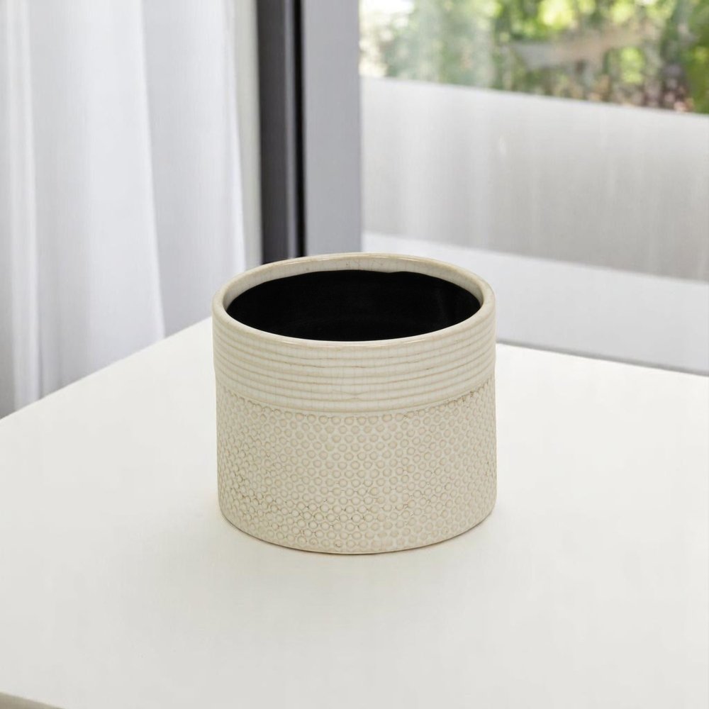 Off White Ceramic 42 Ounce Dotted Round Distressed Pot Planter HomeRoots