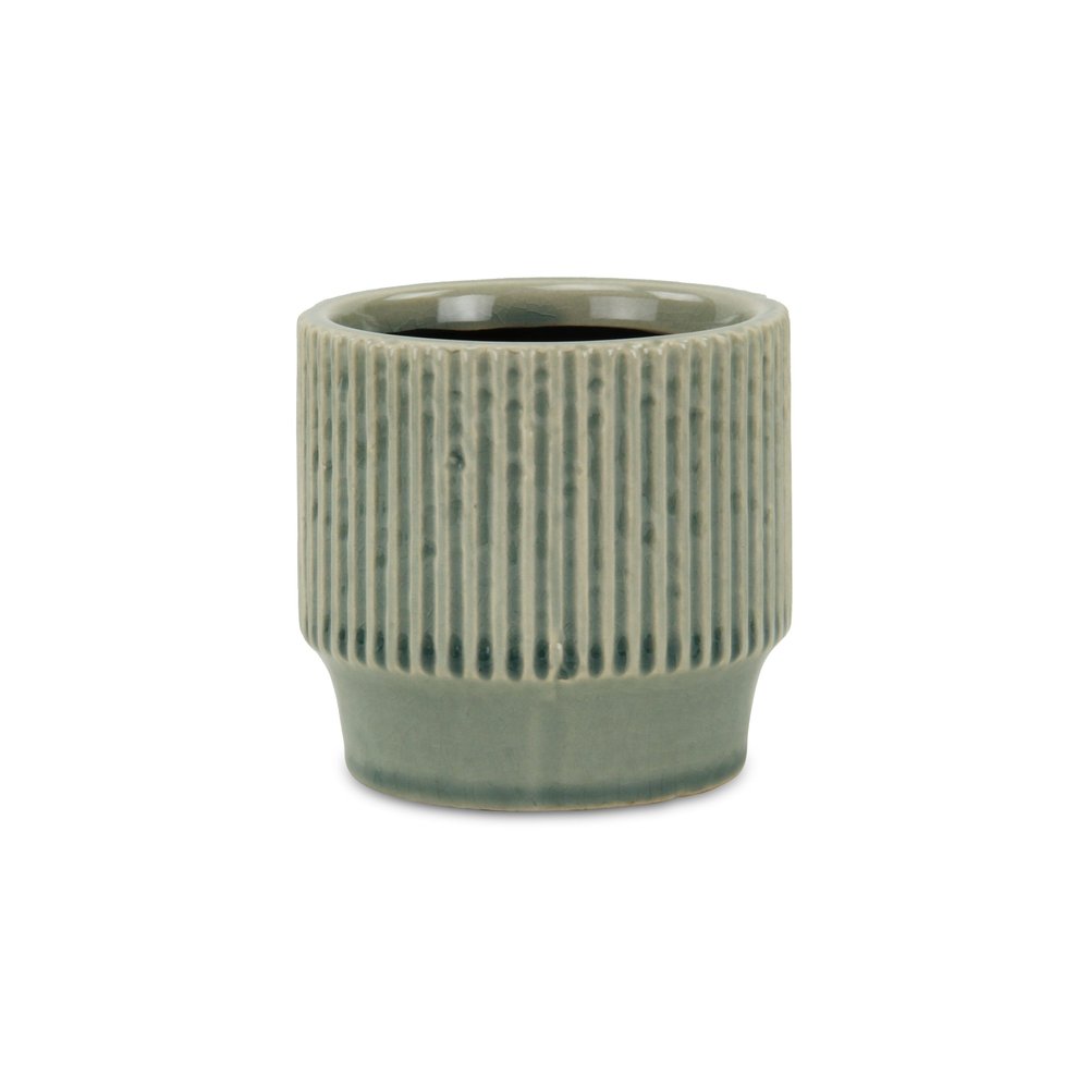 Green Ceramic 35 Ounce Striped Round Distressed Pot Planter HomeRoots