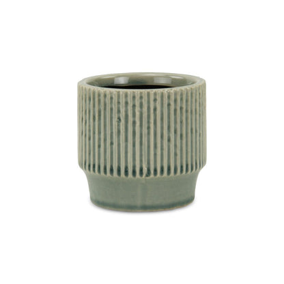 Green Ceramic 35 Ounce Striped Round Distressed Pot Planter HomeRoots
