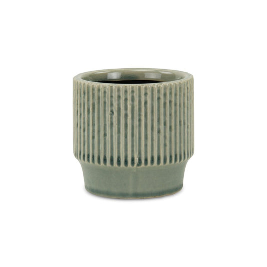 Green Ceramic 35 Ounce Striped Round Distressed Pot Planter HomeRoots