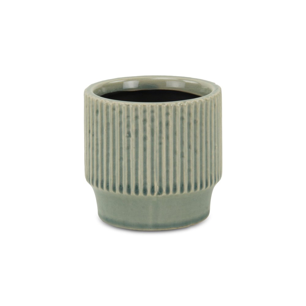 Green Ceramic 35 Ounce Striped Round Distressed Pot Planter HomeRoots
