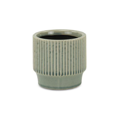 Green Ceramic 35 Ounce Striped Round Distressed Pot Planter HomeRoots