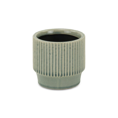 Green Ceramic 35 Ounce Striped Round Distressed Pot Planter HomeRoots