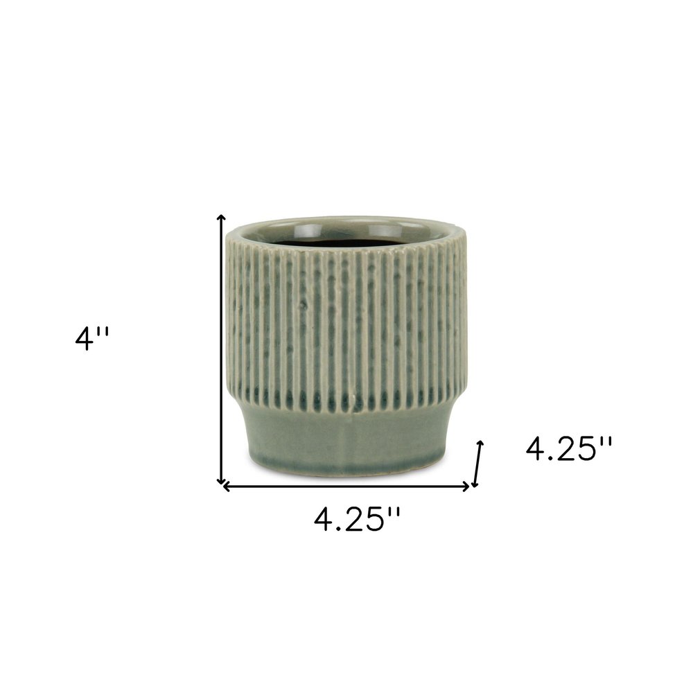 Green Ceramic 35 Ounce Striped Round Distressed Pot Planter HomeRoots