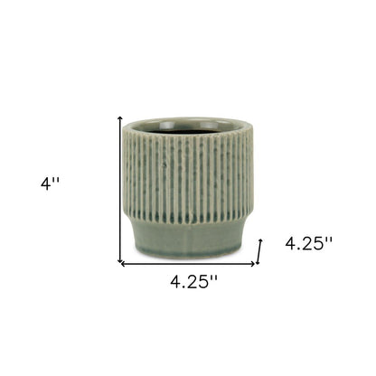 Green Ceramic 35 Ounce Striped Round Distressed Pot Planter HomeRoots