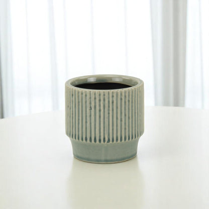 Green Ceramic 35 Ounce Striped Round Distressed Pot Planter HomeRoots