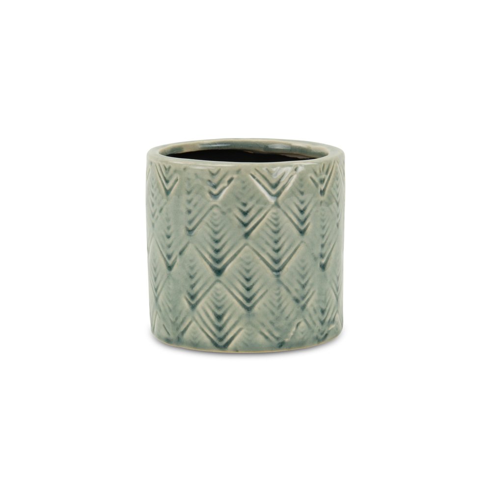Green Ceramic 16 Ounce Geometric Round Distressed Pot Planter HomeRoots