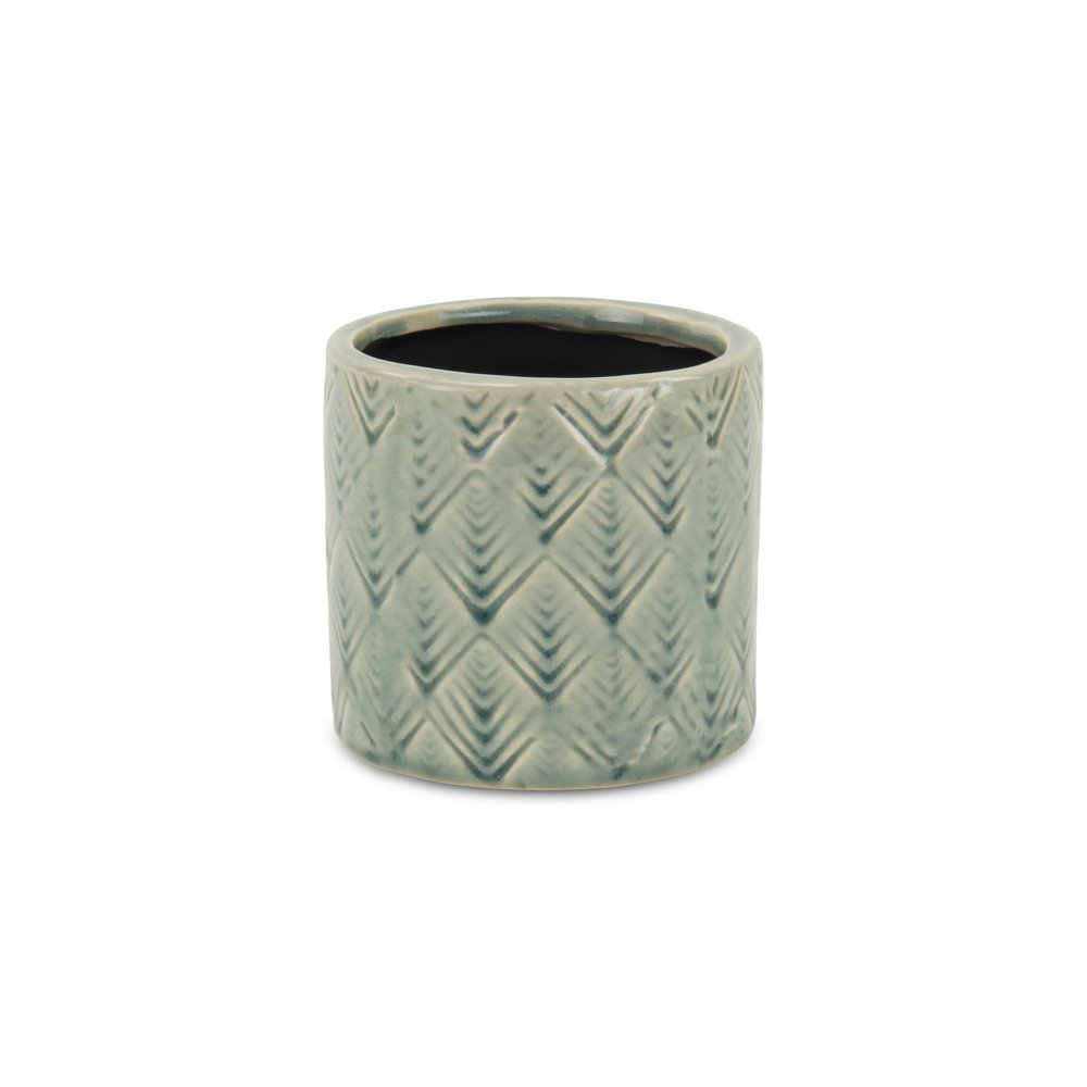Green Ceramic 16 Ounce Geometric Round Distressed Pot Planter HomeRoots