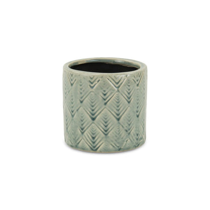 Green Ceramic 16 Ounce Geometric Round Distressed Pot Planter HomeRoots