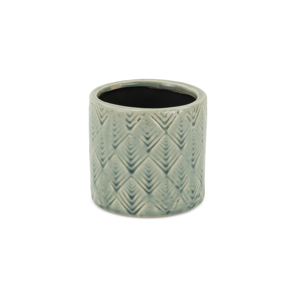 Green Ceramic 16 Ounce Geometric Round Distressed Pot Planter HomeRoots